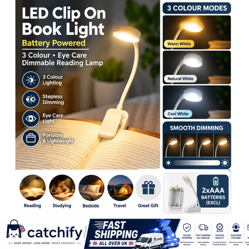 Led clip book light battery - on,