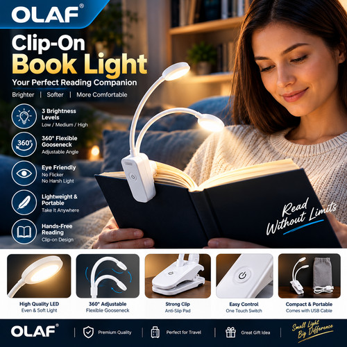 Runtowo led clip book light - on,