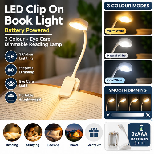 Led clip book light - on,