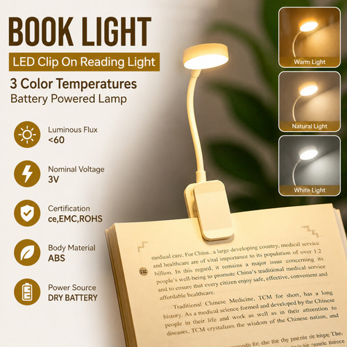 Book light led clip - book, on